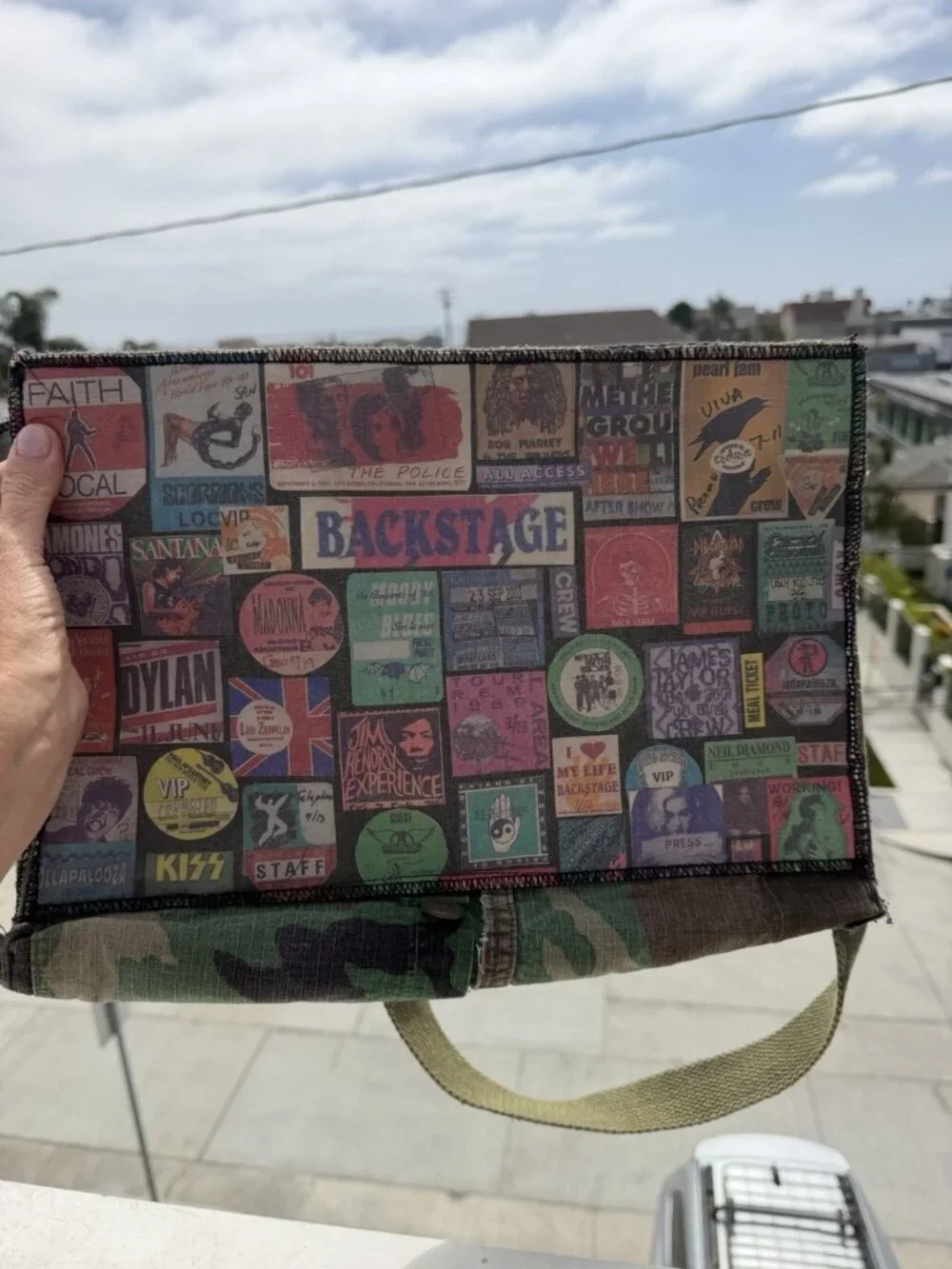 Vintage Handmade EzDuzit by Elliott pop-culture messenger leather camo vinyl bag
